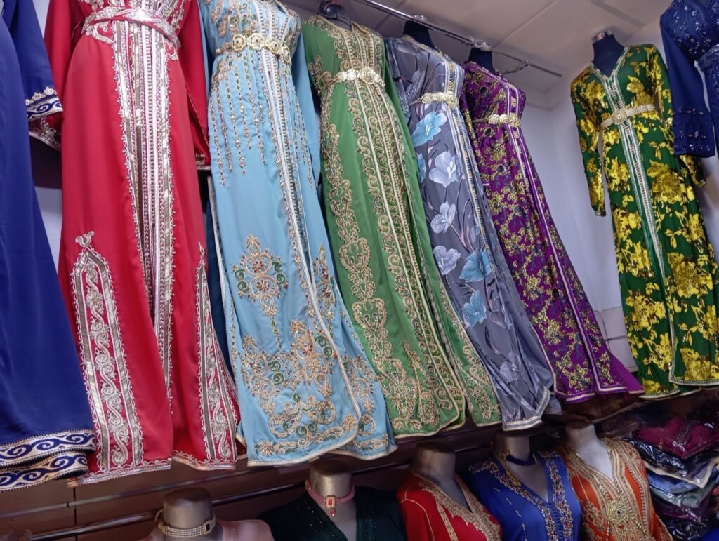 Colourful handmade caftans in the Zakaria Couture boutique