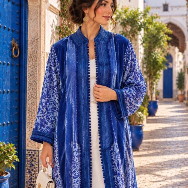 Blue Floral Velvet Caftan