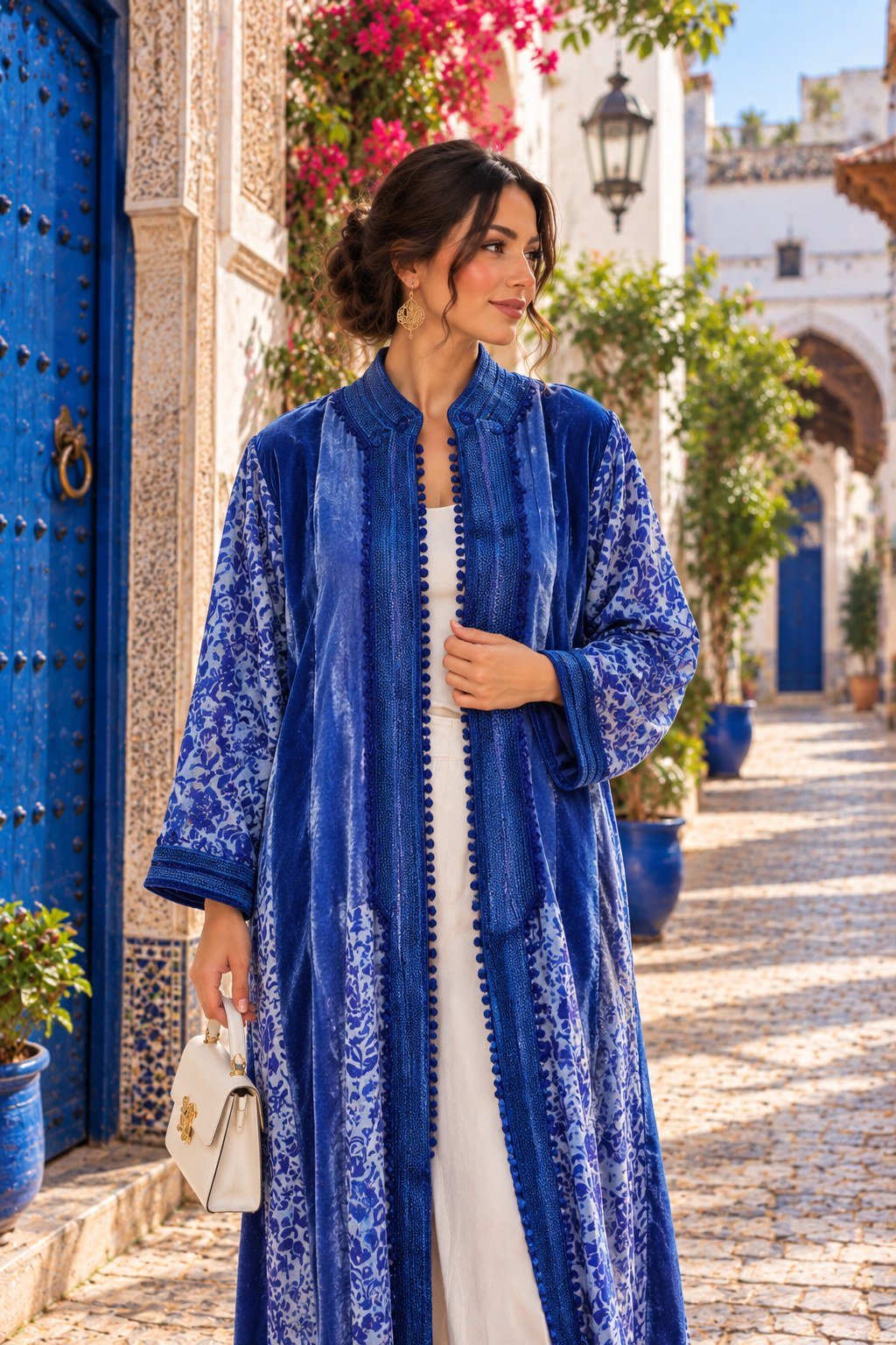 Blue Floral Velvet Caftan