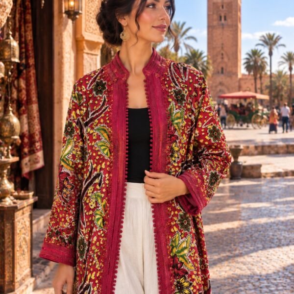 Red Floral Velvet Caftan
