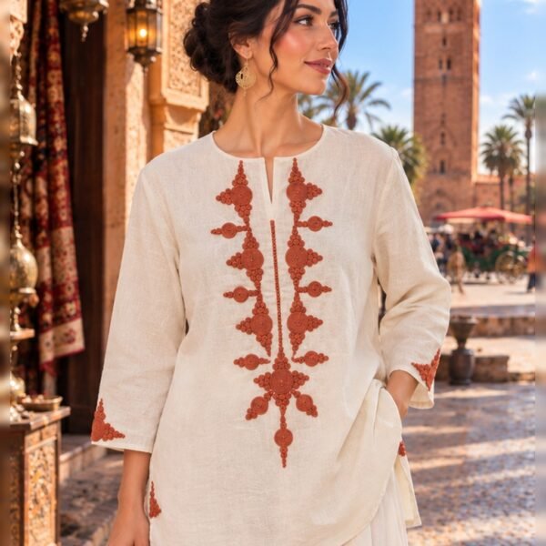 Embroidered 3/4 Linen Jacket