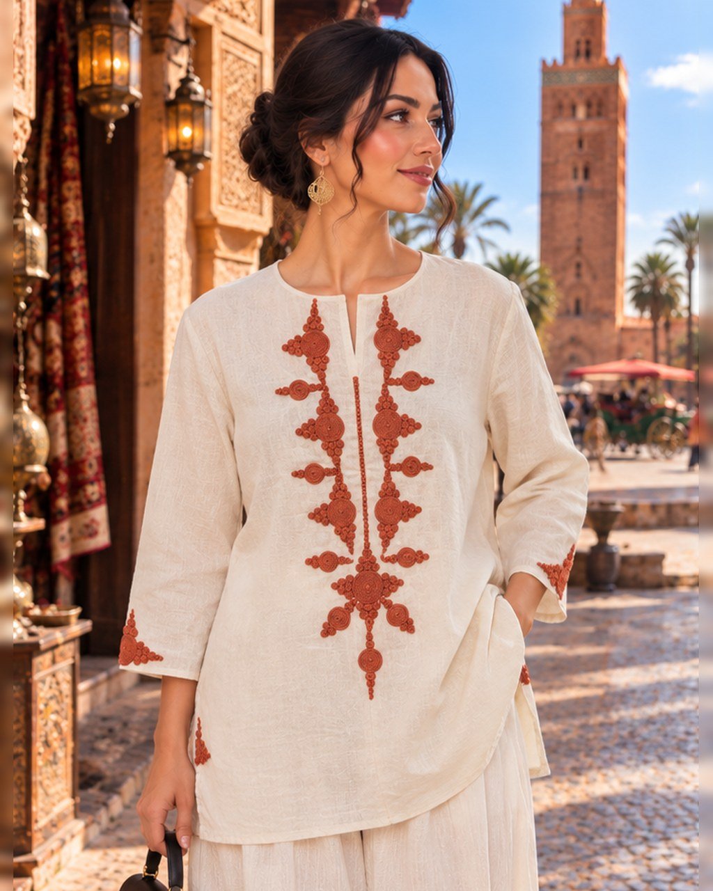 Embroidered 3/4 Linen Jacket